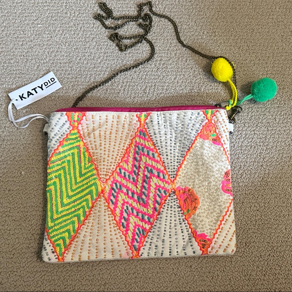 Katydid Neon Geometric Embroidered Clutch